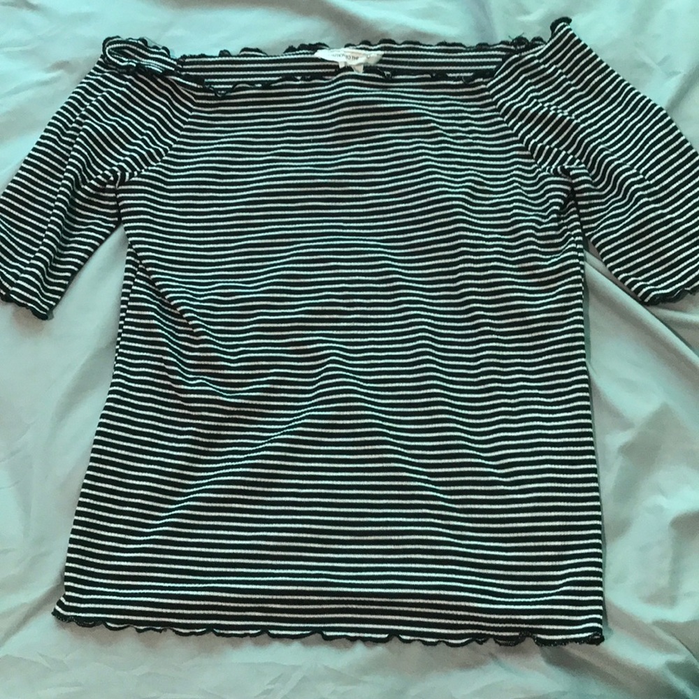 Caution to the wind off the shoulder shirt